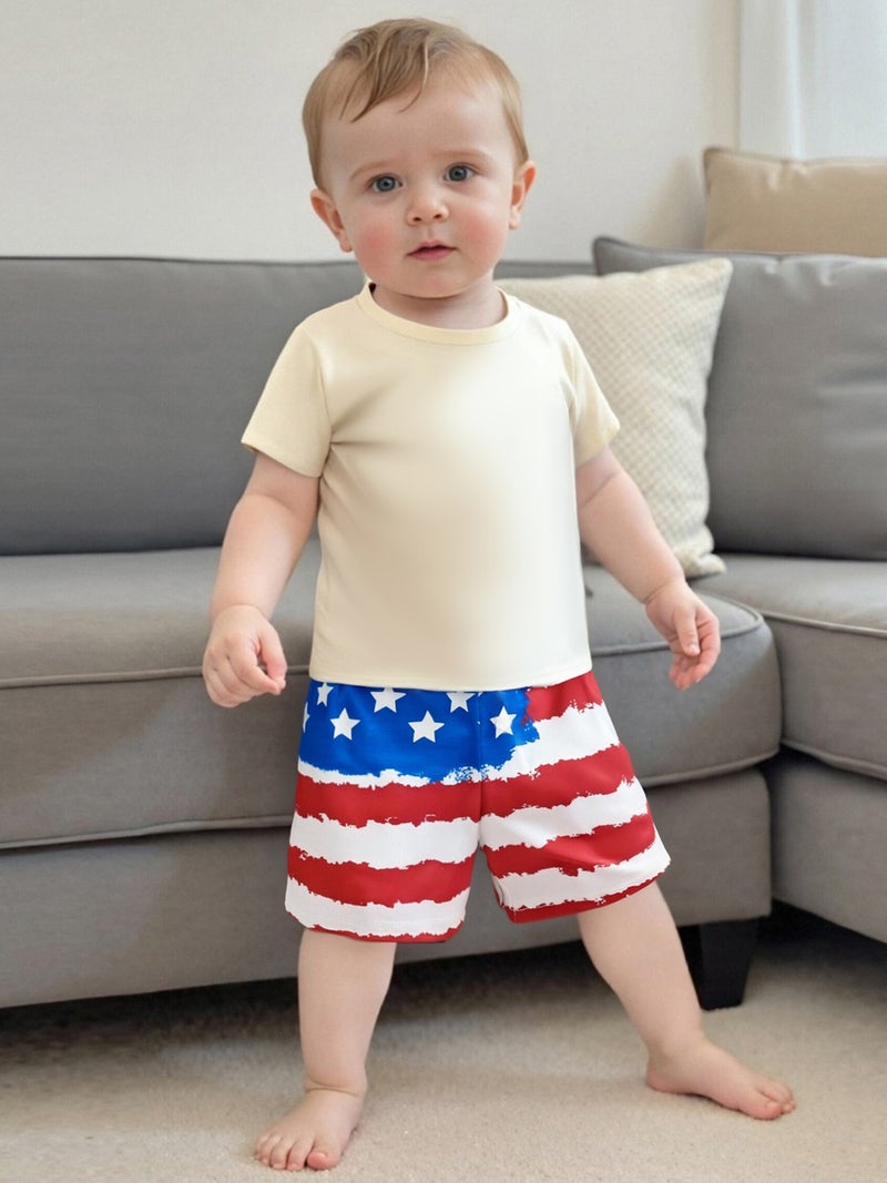 Fourth of July Swim Trunks for Boys Fashion Flag Print Elastic Waist Beach Shorts Kid Board Shorts - Image 4