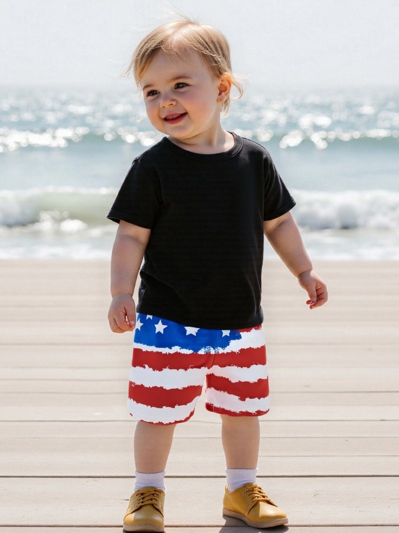 Fourth of July Swim Trunks for Boys Fashion Flag Print Elastic Waist Beach Shorts Kid Board Shorts - Image 1