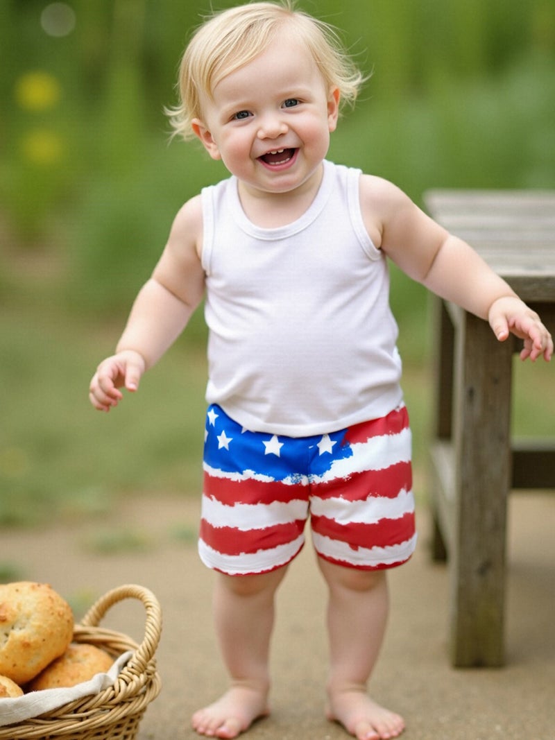 Fourth of July Swim Trunks for Boys Fashion Flag Print Elastic Waist Beach Shorts Kid Board Shorts - Image 2
