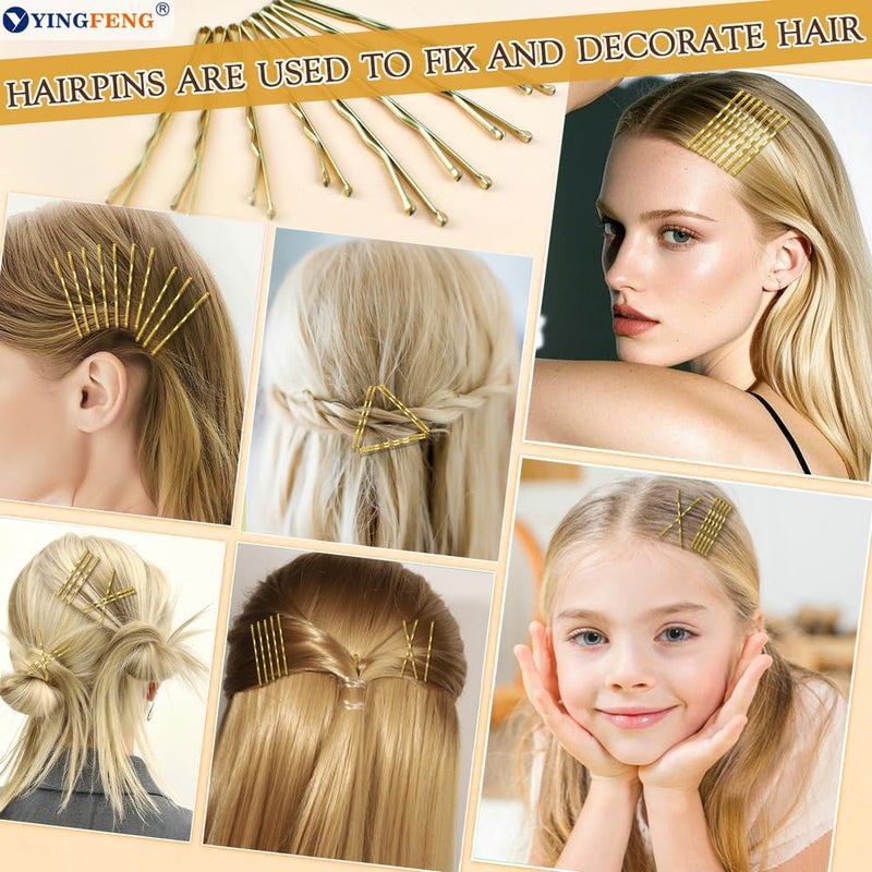 YINGFENG 510PCS Blonde Bobby Pins Hair Pins Kit with Hair Net, YINGFENG Includes 100 Bobby Pins for Women, 100 U Shaped Buns Hair Clips, 300 Hair Bands and 10 Blonde Hair Nets, Dance competition must haves - Image 2