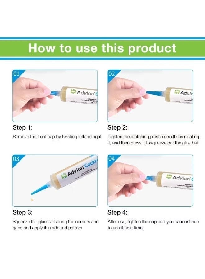 advion Cockroach Killer Gel Bait (1 Tube +1 Plunger +1 Tip) 30g, Fast Roach Killer, Long-Lasting Pest Control for Home & Kitchen - Image 3