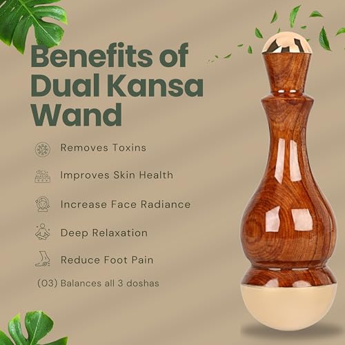 Soulvinee Kansa Wand Massager 2In1 Bronze Cap Traditional Design Face/Foot/Body&Marma Massage Tool Teak Wood Handle Natural (Small Cap Size 1.75 Mini 1 Size in Inch) (Anar Shape) - Image 4