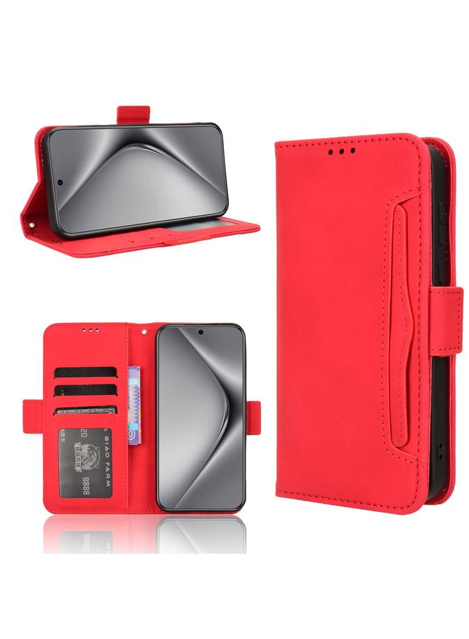 جرين تايجر جراب هاتف من الجلد لهاتف Huawei Pura 70 بملمس جلد العجل وفتحات للبطاقات (أحمر)