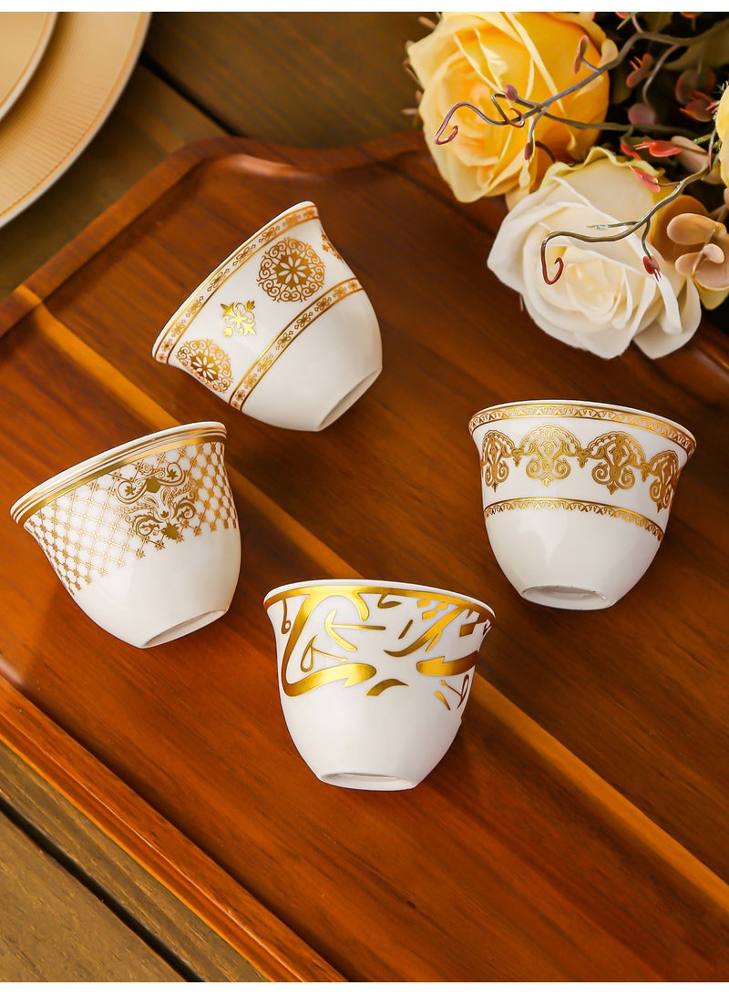 12-Piece Arabic Coffee Cups Set, Porcelain Finjan Qahwa Cups with Gold Trim, 60ml Small Arabic Coffee Cups for Ramadan Eid Weddings, Majlis Style Tea Set, White & Gold - Image 4