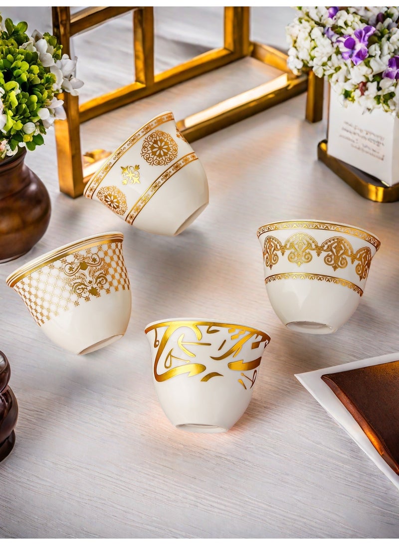 12-Piece Arabic Coffee Cups Set, Porcelain Finjan Qahwa Cups with Gold Trim, 60ml Small Arabic Coffee Cups for Ramadan Eid Weddings, Majlis Style Tea Set, White & Gold - Image 3