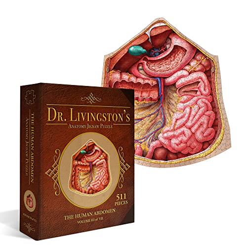 Genius Games Human Abdomen Anatomy Jigsaw Puzzle | Dr Livingston's Unique Shaped Science Puzzles, Accurate Medical Illustrations of the Body, Organs, Stomach, Liver and Intestines - Image 1