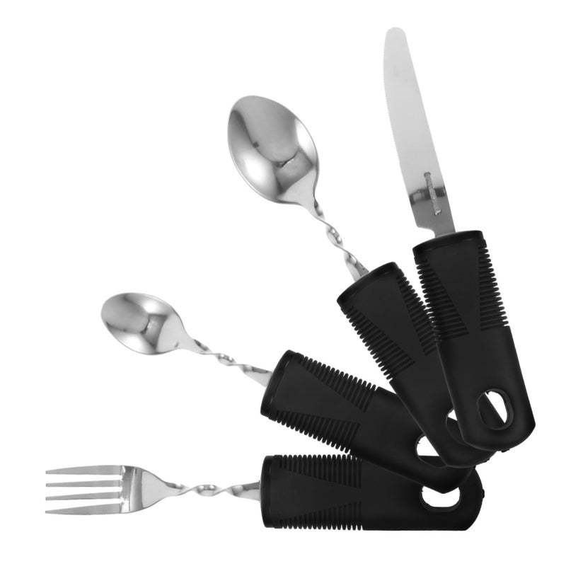 Adaptive Weighted Cutlery Set 4pcs Wide Grip Non Slip Fork Spoon Knife for Elderly - Image 2