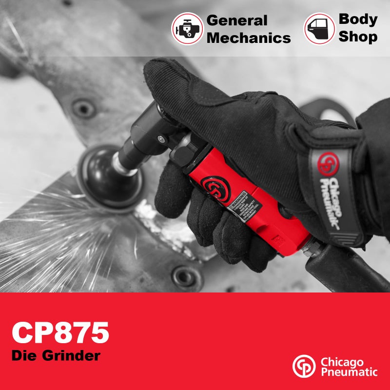 Chicago Pneumatic CP875 Kit - Air Die Grinder Tool, Welder, Woodworking, Automotive Car Detailing, Stainless Steel Polisher, Heavy Duty, Right Angle Grinder, 1/4 Inch (6 mm), 0.3 HP/ 220W - 22500 RPM - Image 4