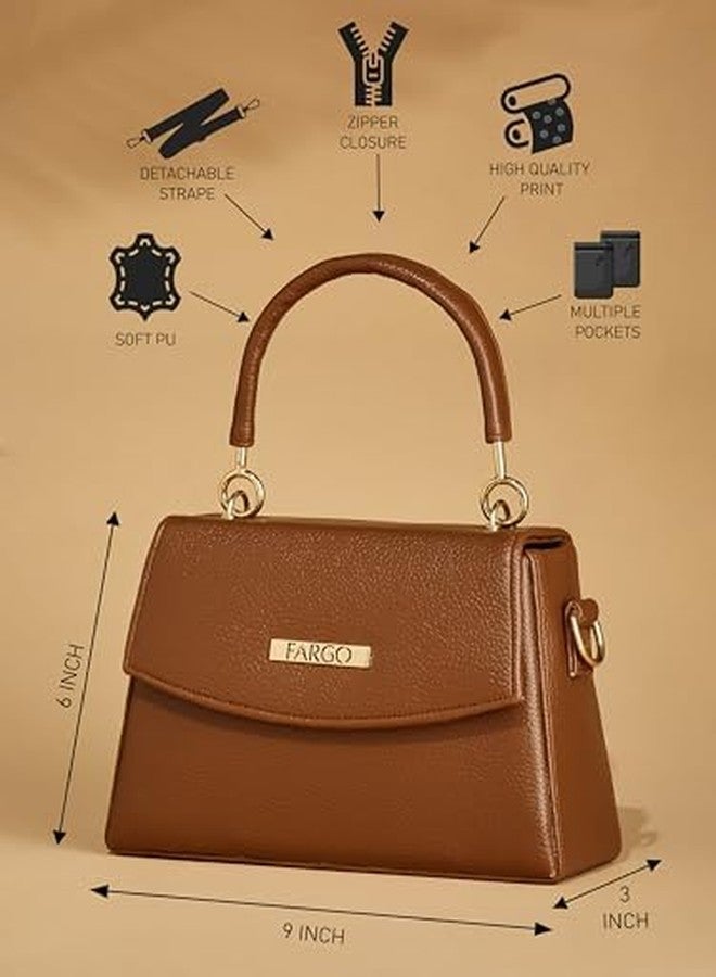 Fargo Stylish Vegan Leather Mini Handbag for Women | Purse for Women & Girls (Tan) - Image 3