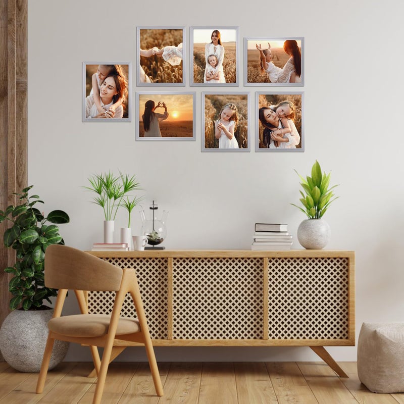 جيفت جاردن GiftGarden 8x10 إطار الصورة الفضي مجموعة من 7 إطارات فضية متعددة 8 × 10 للجدار أو عرض الطاولة - Image 5