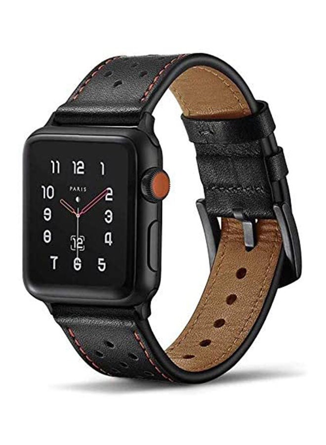 NIBEMINENT Leather Band For Apple Watch 44mm Black - Image 2