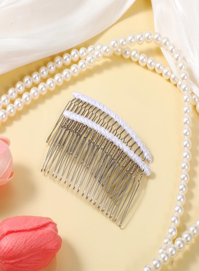 Xyembu Long 20 Teeth Ribbon-wrapped Metal Comb White French Vintage Style Hair Clips Pins Accessories Supplies 8cm x 4.5cm Perfect For Holding Any Long Wedding Veils In Place - Image 3