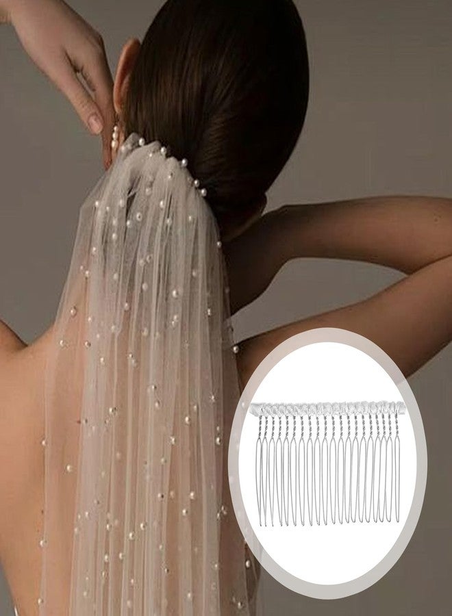 Xyembu Long 20 Teeth Ribbon-wrapped Metal Comb White French Vintage Style Hair Clips Pins Accessories Supplies 8cm x 4.5cm Perfect For Holding Any Long Wedding Veils In Place - Image 4