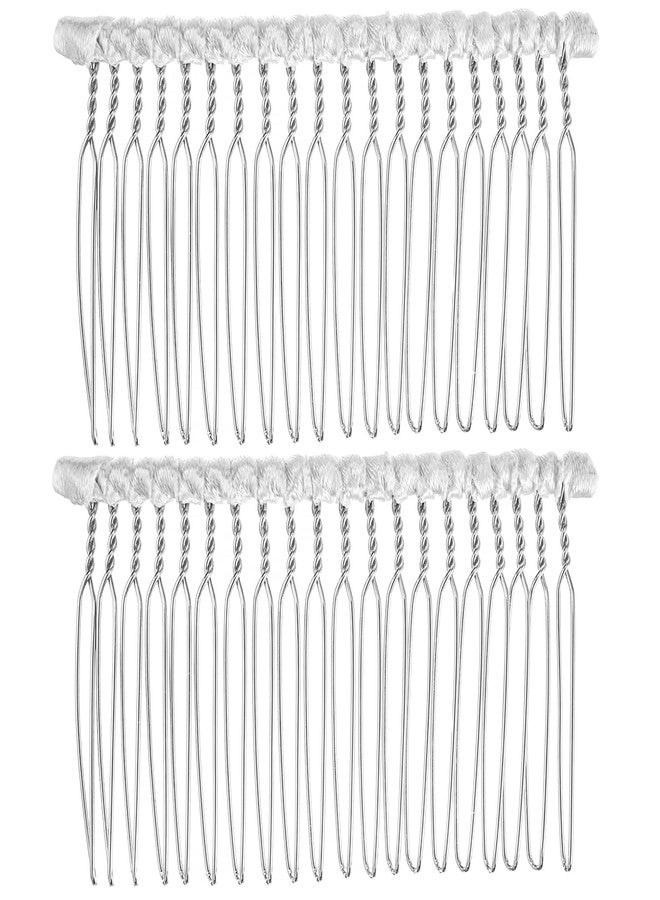 Xyembu Long 20 Teeth Ribbon-wrapped Metal Comb White French Vintage Style Hair Clips Pins Accessories Supplies 8cm x 4.5cm Perfect For Holding Any Long Wedding Veils In Place - Image 1