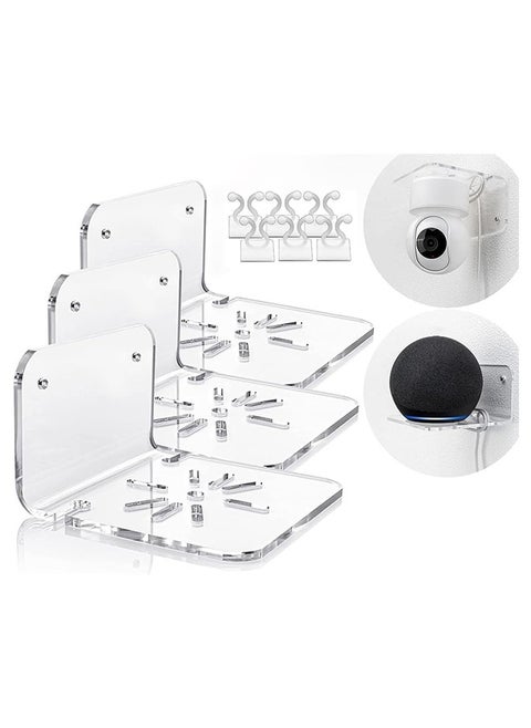 3 Pcs Acrylic Floating Wall Shelves, with Cable Clips  Strong Tapes  Screws, No Drill Universal Small Wall Shelf, Universal Adhesive Shelf Easy to Install, 10*10*5CM