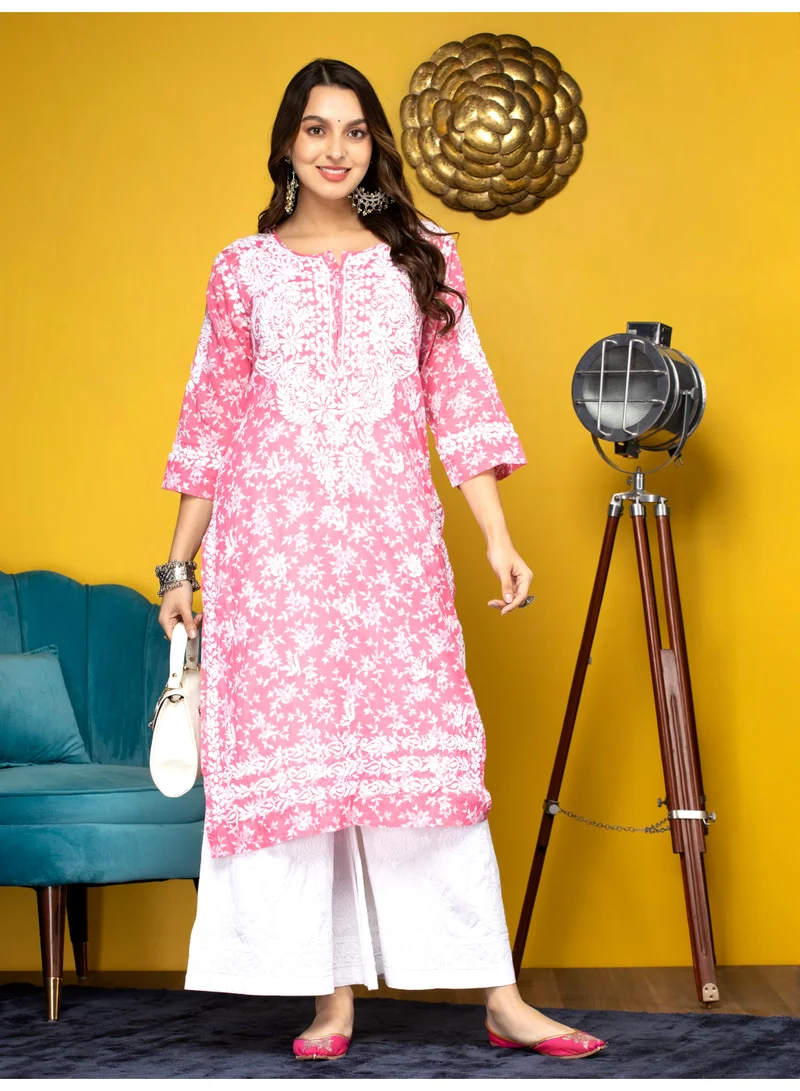 Alaya Hand Embroidered Chikankari Mulmul Cotton Kurta-AL3648
