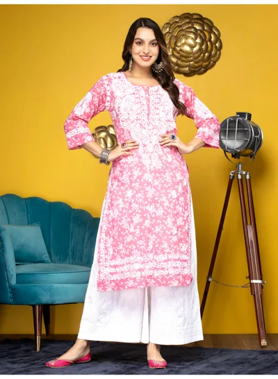 Alaya Hand Embroidered Chikankari Mulmul Cotton Kurta-AL3648
