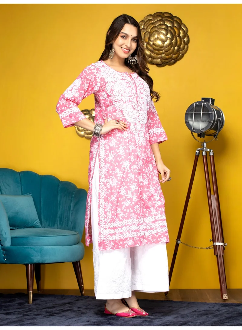 Alaya Hand Embroidered Chikankari Mulmul Cotton Kurta-AL3648