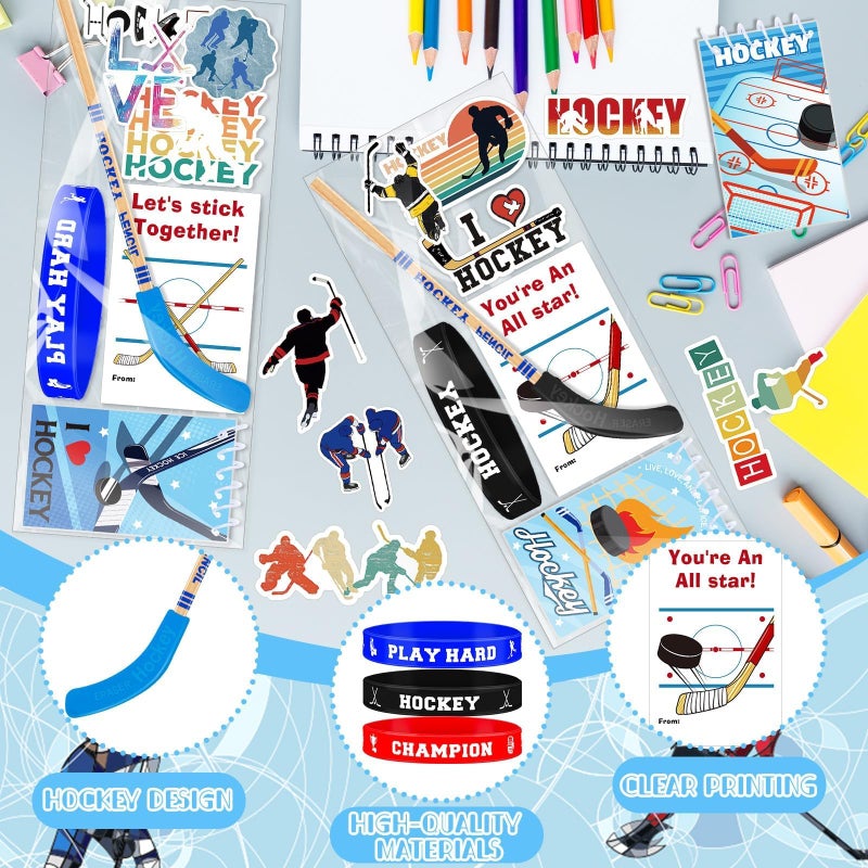 Gosodeny 24 Set Valentines Gift Hockey Party Favors Includes Multicolor Hockey Stick Pencils Mini Notebooks Sports Notepads Hockey Bracelet Exchange Classroom Rewards Prizes Party Supplies Goodie Bags - Image 3