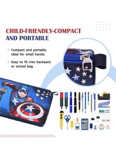 Kuber Industries Kuber Industries Pack of 2 Round Pencil Pouch | Captain America Pencil Pouch for Kids | Multi-Purpose Travel Pouch | Travel Organizer | Stationary Utility School Pouches | Geometry Box | Blue  - Image 5