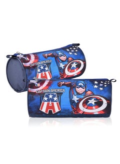 Kuber Industries Kuber Industries Pack of 2 Round Pencil Pouch | Captain America Pencil Pouch for Kids | Multi-Purpose Travel Pouch | Travel Organizer | Stationary Utility School Pouches | Geometry Box | Blue  - Image 1
