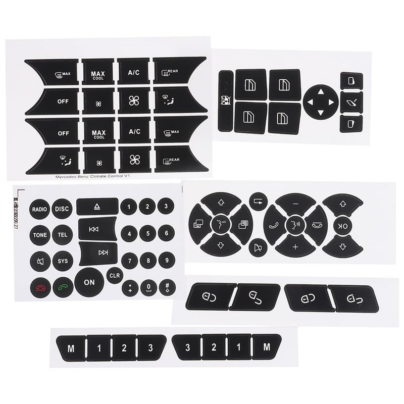 BYOBYO 6Sheets Dash Button Repair Kit AC Central Control Button Stickers Window Button Repair Decals Stickers for Mercedes Benz 20072014 Car Accessories Black - Image 3