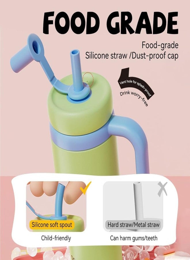 FRAGRANTGARDEN Drinking Cup With Whale Squirt, 24oz Whale Water Bottle with Handle, Insulated Stainless Steel Whale Water Cups With Two Silicone Soft Tip, Leak-Proof Whale Fountain Bottle for Kids Teens (Green) - Image 4