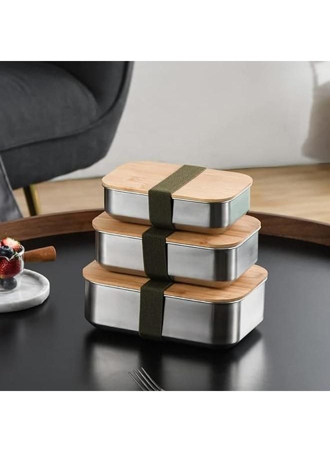 Ifan Stainless Steel Bento Lunch Box, Leak-Proof Bento Preservation Lunch Box with Wood Cover, Stackable Light and Easy Storage.