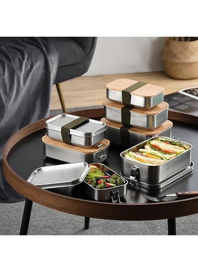 Ifan Stainless Steel Bento Lunch Box, Leak-Proof Bento Preservation Lunch Box with Wood Cover, Stackable Light and Easy Storage.