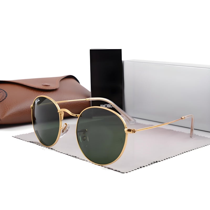 POLICE Men's Cycling Glasses Men's Pilot Sunglasses Gold Framed with Green UV Lenses - Image 1
