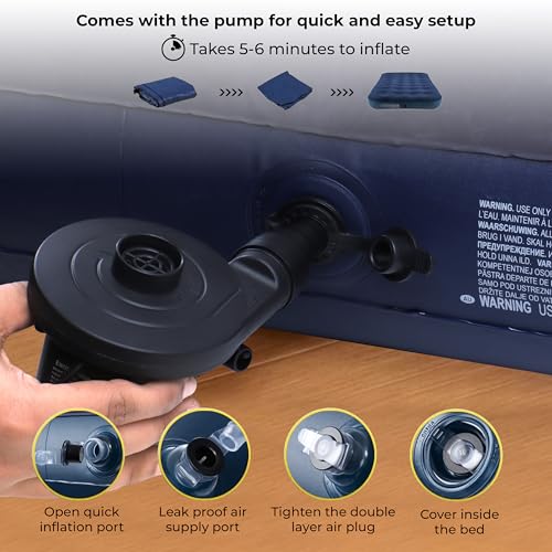 Robustt 32 Holes Twin Size Air Bed with Air Pump | Quick Inflatable - Blow Up Mattress Air Bed Portable Waterproof Air Mattress for Hiking, Travel, Outdoor and Home - Image 2