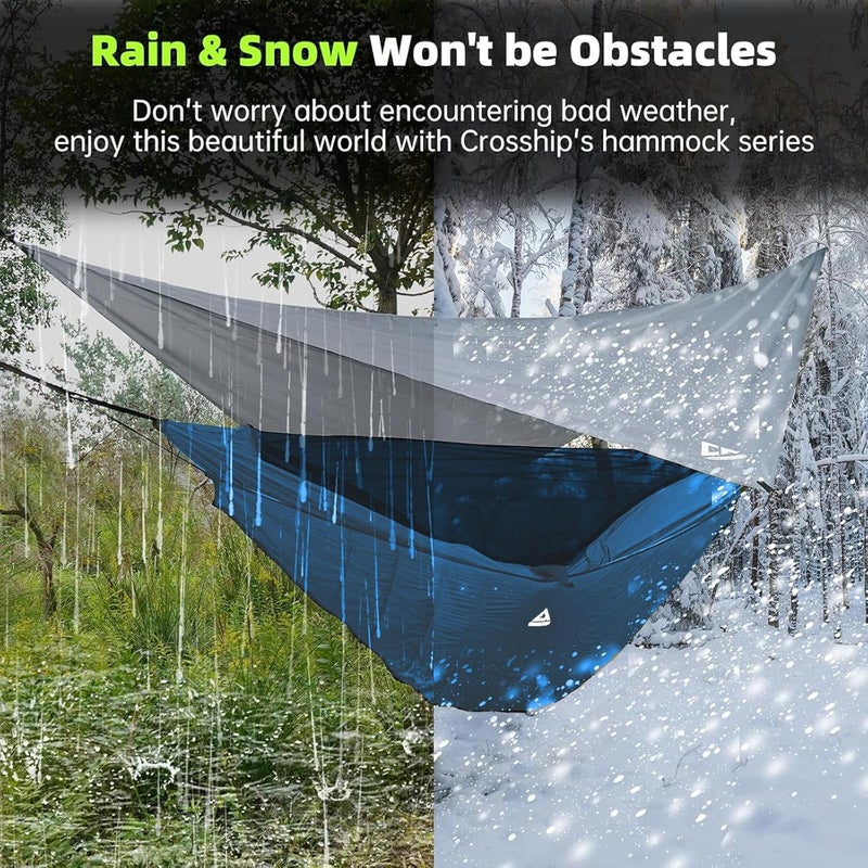 CROSSHIP Camping Hammock with Mosquito Net & Hammock Underquilt and Rain Fly Tarp - Portable for Indoor, Outdoor, Hiking, Backpacking, Backyard, Beach & Travel (Hold Up to 500lbs) - Blue - Image 4