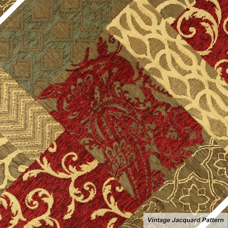Loom and Mill طقم مفارش طاولة فاخر من لوم آند ميل مكون من 4 قطع بتصميم باتش وورك داماسك شنيلا جاكار غير قابلة للانزلاق لمفارش الطاولة لتناول الطعام في المطبخ حفلة زينة العطلات متينة قابلة للغسل أحمر ذهبي 12x18 بوصة - Image 5
