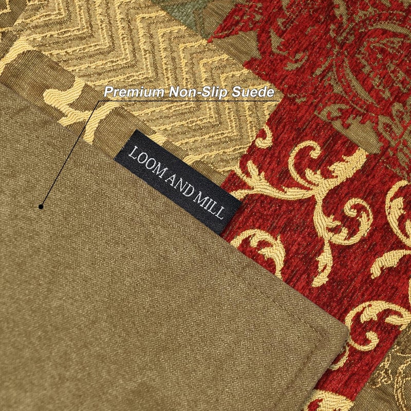 Loom and Mill طقم مفارش طاولة فاخر من لوم آند ميل مكون من 4 قطع بتصميم باتش وورك داماسك شنيلا جاكار غير قابلة للانزلاق لمفارش الطاولة لتناول الطعام في المطبخ حفلة زينة العطلات متينة قابلة للغسل أحمر ذهبي 12x18 بوصة - Image 4