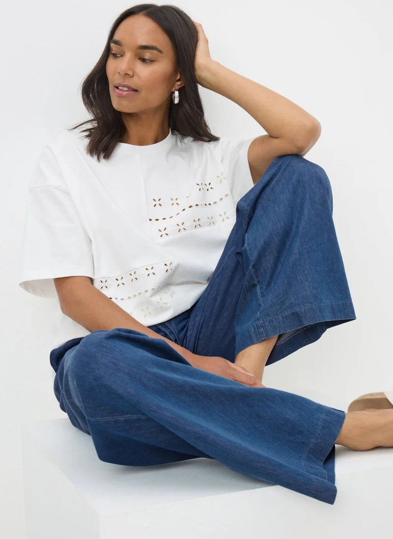Matalan Blue Denim Wide Leg Chambray Trousers