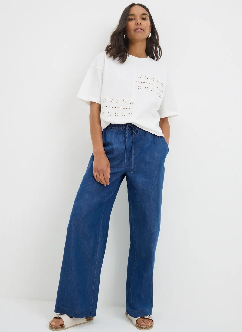 Matalan Blue Denim Wide Leg Chambray Trousers