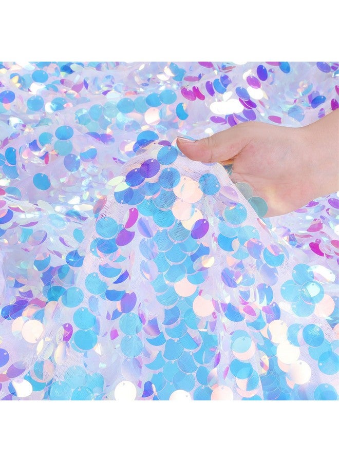 QueenDream White Sequin Tablecloth Mermaid Party: Big Payette Glitter Fabric - 51x35 Inch Rectangle for Rainbow Birthday Decor - Image 1