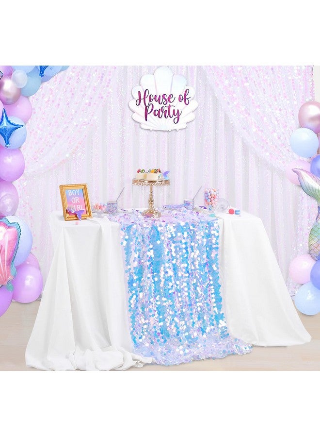 QueenDream White Sequin Tablecloth Mermaid Party: Big Payette Glitter Fabric - 51x35 Inch Rectangle for Rainbow Birthday Decor - Image 2