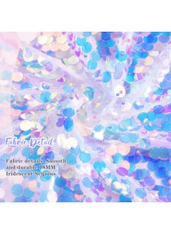 QueenDream QueenDream White Sequin Tablecloth Mermaid Party: Big Payette Glitter Fabric - 51x35 Inch Rectangle for Rainbow Birthday Decor  - Image 4
