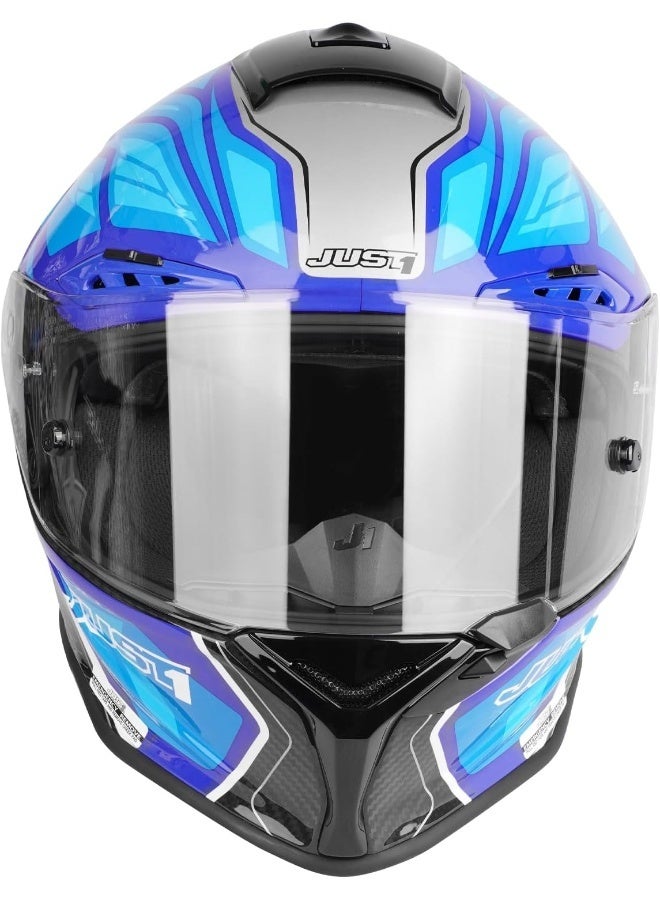 Just 1 Full Face Carbon Fiber Helmet - J-GPR Instinct Fluo Light Blue - Image 3