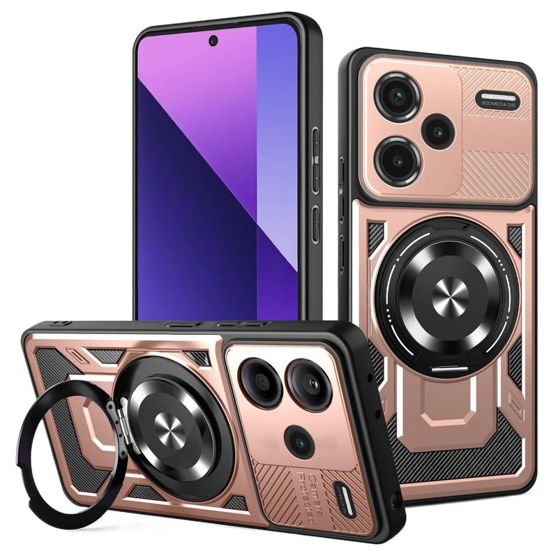 غطاء MagSafe بTPU + PC باللون رمادي مغناطيسي بوظيفة حامل من مادة TPU لـ Redmi Note 14 Pro مع مغناطيس قوي وحامل قائم مع مقاوم للصدمات مع حماية من السقوط للسفر للمكتب للطاولة - Image 5