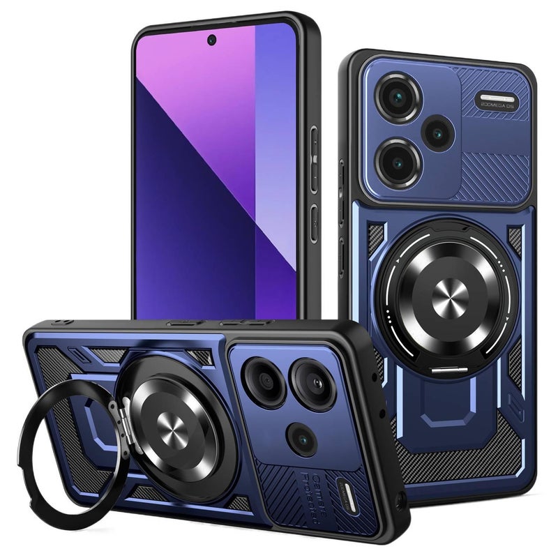 غطاء MagSafe بTPU + PC باللون رمادي مغناطيسي بوظيفة حامل من مادة TPU لـ Redmi Note 14 Pro مع مغناطيس قوي وحامل قائم مع مقاوم للصدمات مع حماية من السقوط للسفر للمكتب للطاولة - Image 4