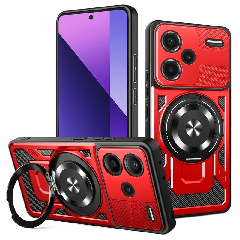 غطاء MagSafe بTPU + PC باللون رمادي مغناطيسي بوظيفة حامل من مادة TPU لـ Redmi Note 14 Pro مع مغناطيس قوي وحامل قائم مع مقاوم للصدمات مع حماية من السقوط للسفر للمكتب للطاولة - Image 3