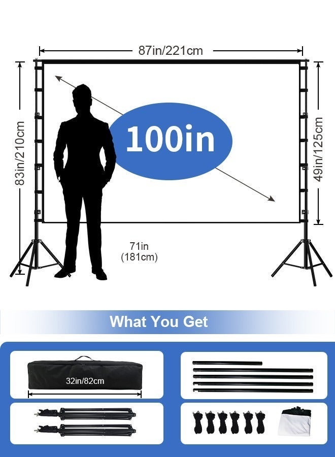 Portable 100 inch 16:9 Foldable Projection Screen Soft Curtain With Tripod Stand and Carrying Bag for Indoor Outdoor Home Theater Backyard Cinema Travel - Image 4
