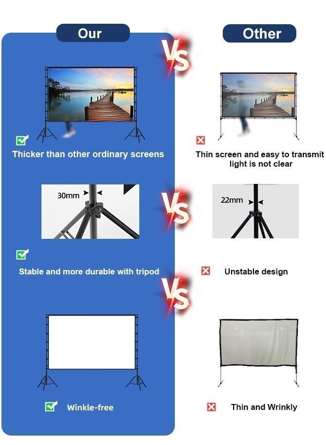 Portable 100 inch 16:9 Foldable Projection Screen Soft Curtain With Tripod Stand and Carrying Bag for Indoor Outdoor Home Theater Backyard Cinema Travel - Image 5