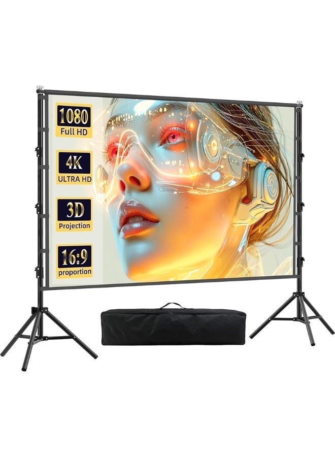 Portable 100 inch 16:9 Foldable Projection Screen Soft Curtain With Tripod Stand and Carrying Bag for Indoor Outdoor Home Theater Backyard Cinema Travel - Image 1