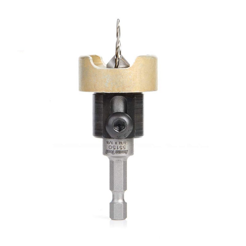 Amana Tool 55150 Carbide Tipped 82 Degree Countersink with Tapered Drill and Adjustable Depth Stop with NoThrust BB 38 D x 332 Drill D x 14 Inch Quick Release Hex SHK