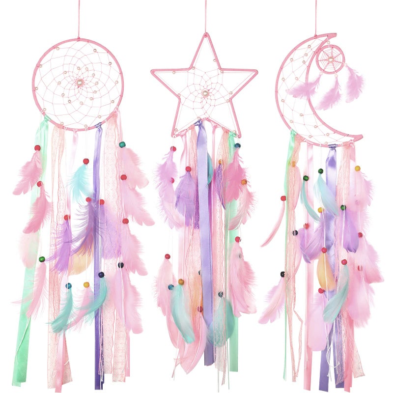 جيتك Jetec 3 PCS Dream Catcher Moon Sun Star Design مصنوعة يدويًا تصميمًا يدويًا حرفة الحرف الجدار المعلق المنزل ديكور غرفة نوم طفل عرس - Image 1