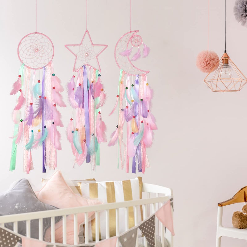 جيتك Jetec 3 PCS Dream Catcher Moon Sun Star Design مصنوعة يدويًا تصميمًا يدويًا حرفة الحرف الجدار المعلق المنزل ديكور غرفة نوم طفل عرس - Image 4