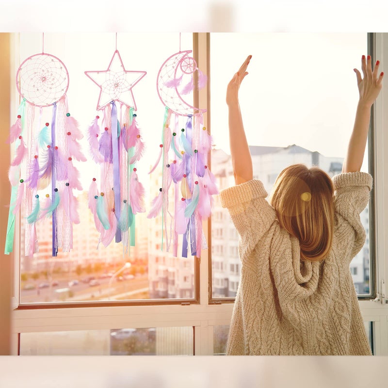 جيتك Jetec 3 PCS Dream Catcher Moon Sun Star Design مصنوعة يدويًا تصميمًا يدويًا حرفة الحرف الجدار المعلق المنزل ديكور غرفة نوم طفل عرس - Image 5